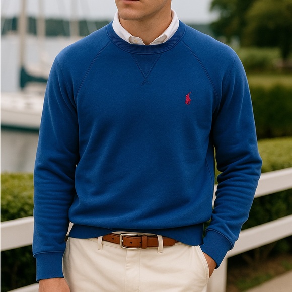 Polo Ralph Lauren Blue Crewneck Sweater | Old Money Preppy Classic - Picture 1 of 6